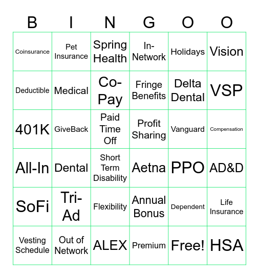 Benefits & Bingo Card
