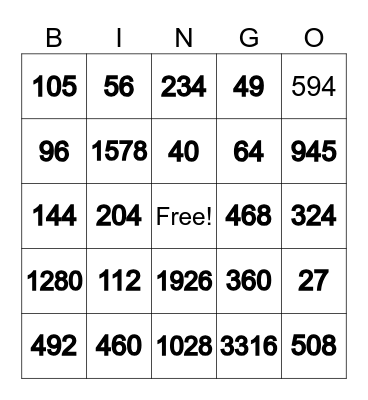 Multi-digit by Single-digit Multiplication Bingo Card