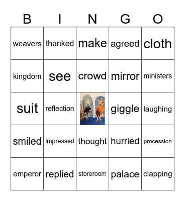The Emperor's New Clothes Noun v Verbs Bingo Card