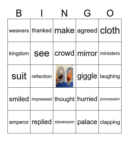 The Emperor's New Clothes Noun v Verbs Bingo Card