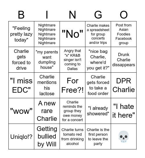 The Charlie Bingo Card Bingo Card