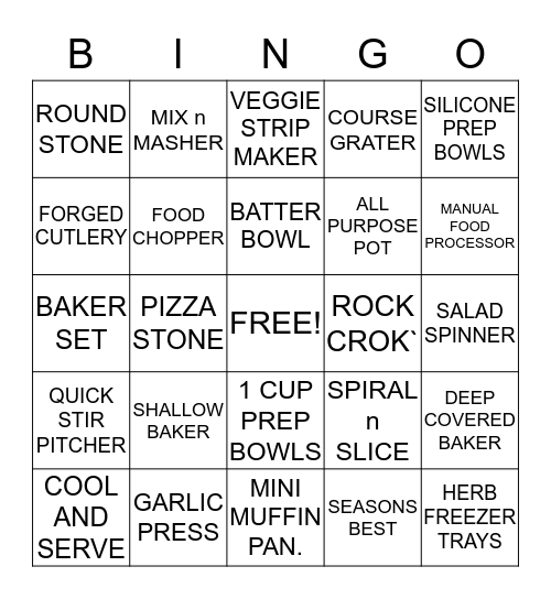 Pampered Chef Products Bingo Card