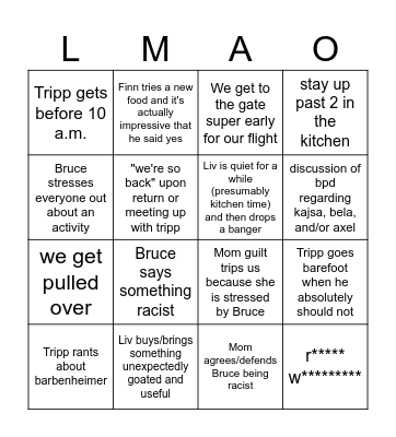 Asheville Vacation Bingo Card