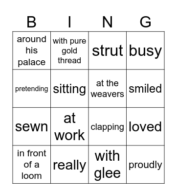 The Emperor's New Clothes Verbs & Adverbs Bingo Card