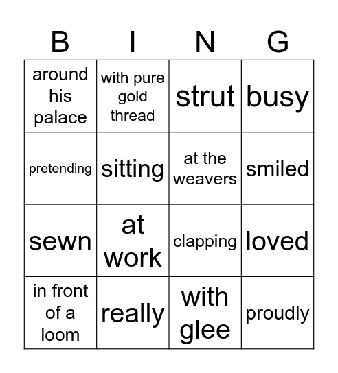 The Emperor's New Clothes Verbs & Adverbs Bingo Card