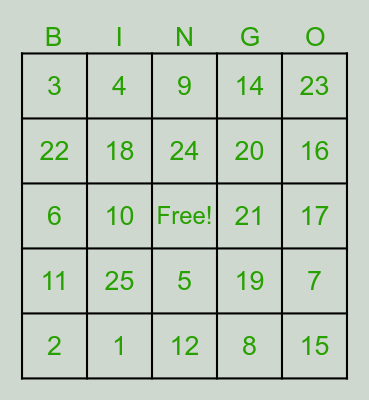 Angela's Bridal Shower Bingo Card