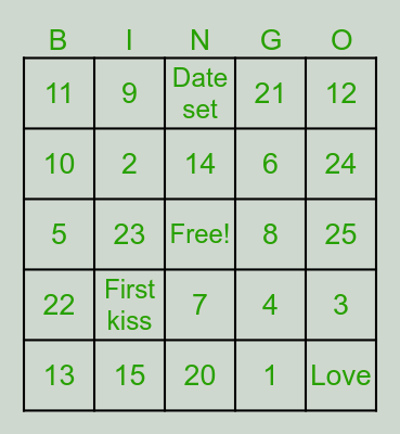 Angela's Bridal Shower Bingo Card