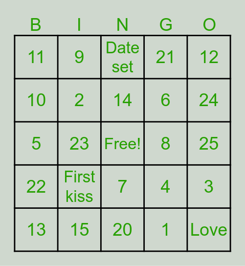 Angela's Bridal Shower Bingo Card