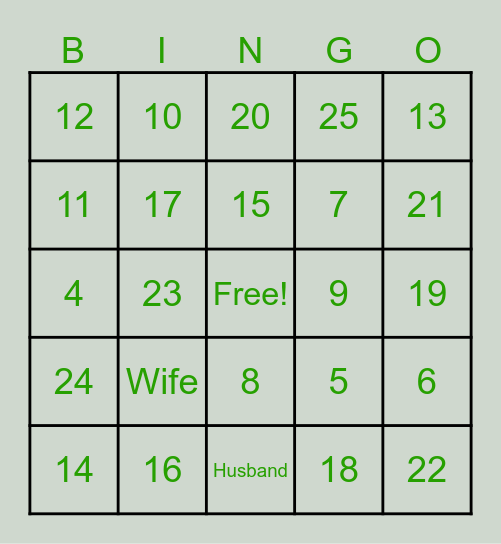 Angela's Bridal Shower Bingo Card