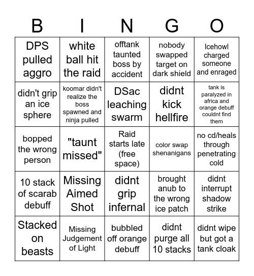 how did we wipe this week? Bingo Card