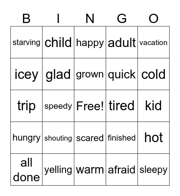 Antonyous Synonym Bingo Card