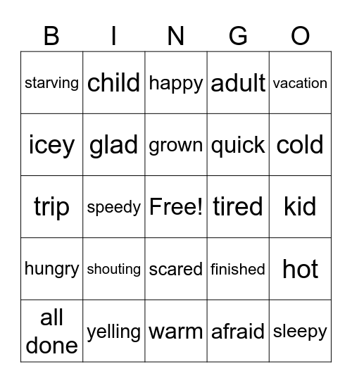 Antonyous Synonym Bingo Card