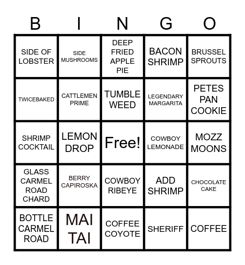 WILD WEST BINGO Card