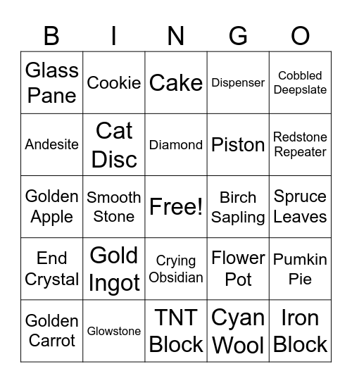 minecraft bingo Card