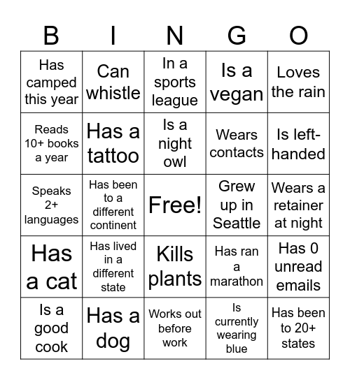 Engagement Team BINGO Card