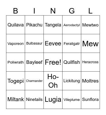 Pokemon Bingo Card