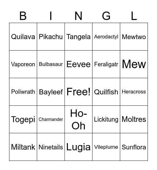 Pokemon Bingo Card