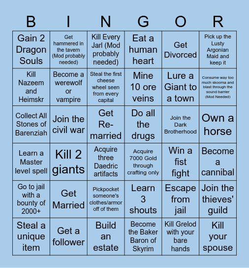 Ultimate Skyrim Bingo For Chads and Chadettes Bingo Card