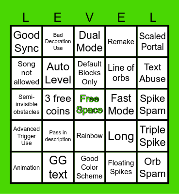 Geometry Dash Recent Level Bingo Card