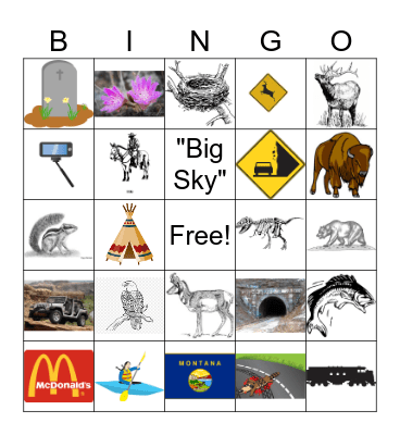 Montana Road Trip Bingo Card