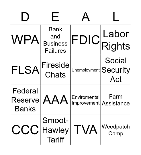 FSR and New Deal Programs Bingo Card