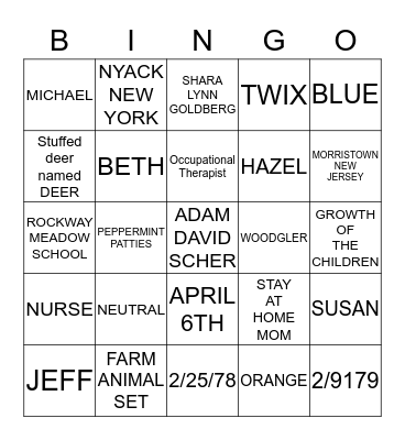 ADAM & SHARA BABY SHOWER Bingo Card