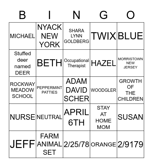 ADAM & SHARA BABY SHOWER Bingo Card