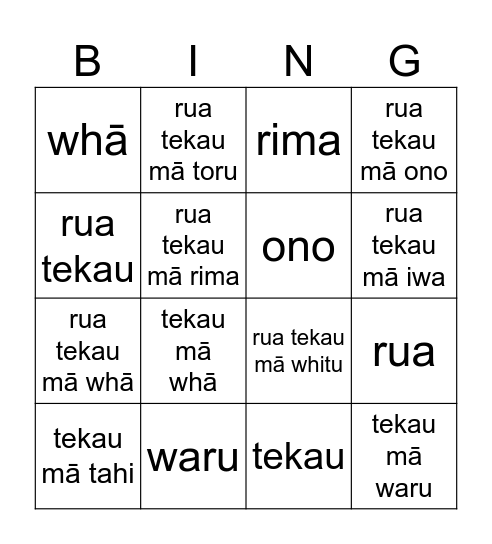 Wharewhare Bingo Card
