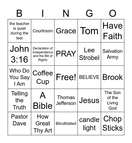 God's Not Dead 2 Bingo Card