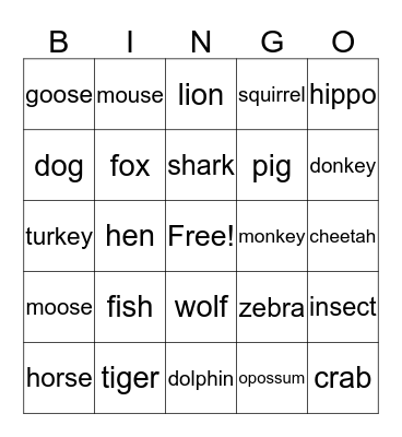 Los Animales Bingo Card
