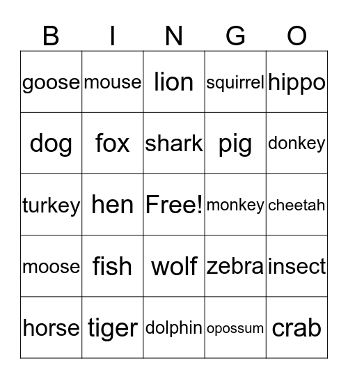 Los Animales Bingo Card