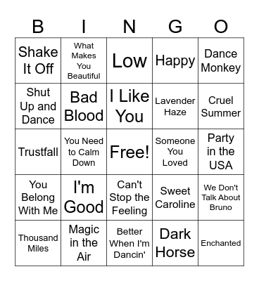 Musical Bingo Card