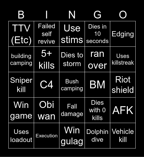 Warzone 2.0 bingo (Credits to: Big Puffer) Bingo Card