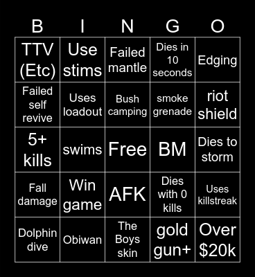 Warzone 2.0 bingo (Credits to: Big Puffer) Bingo Card