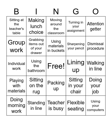 Classroom Expectations Bingo! Bingo Card