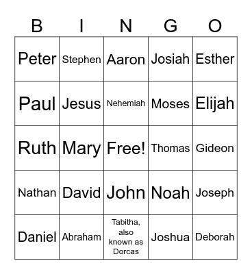 Bible Heroes Bingo Card