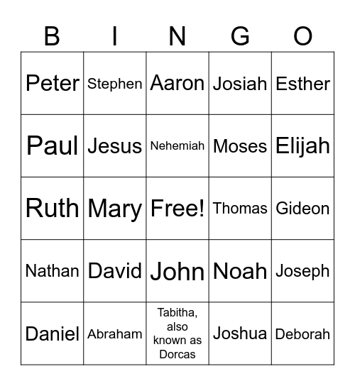 Bible Heroes Bingo Card