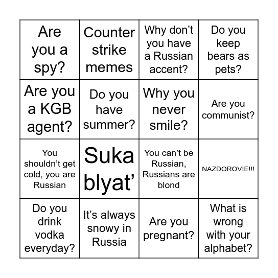 Russian stereotype Bingo Card