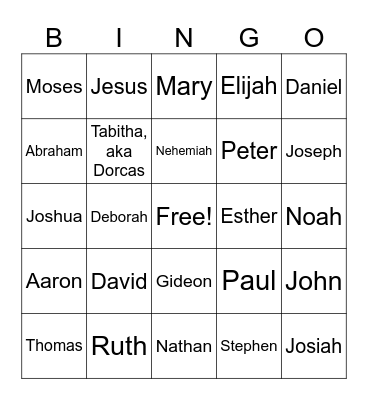 Bible Heroes Bingo Card