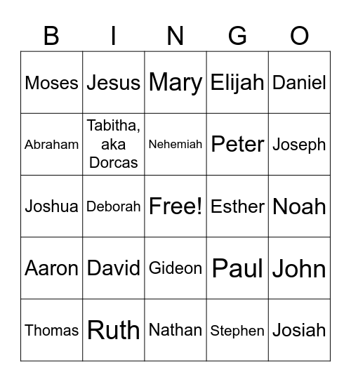 Bible Heroes Bingo Card