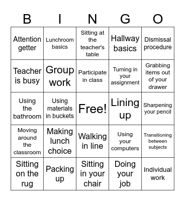 Classroom Expectations Bingo! Bingo Card