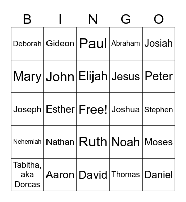 Bible Heroes Bingo Card