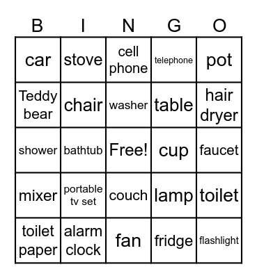 Household Objects Bingo Card