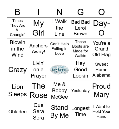 Baby Boomer Bingo Card