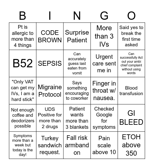 ER Bingo Card