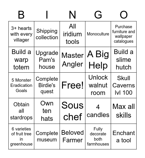 Stardew Y2 Bingo Card