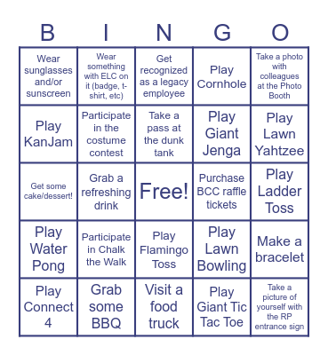 ELC R&D Summer Picnic Bingo Card