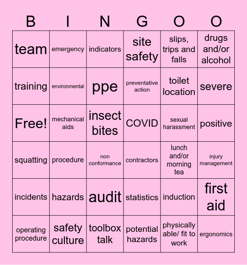 !!! Safety Day !!! Bingo Card