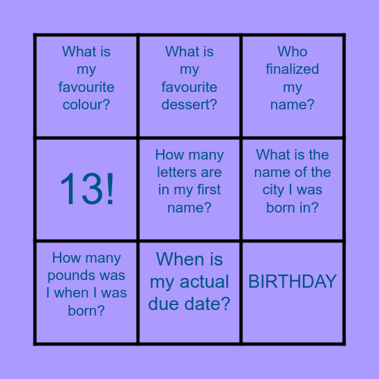 Thivyaa❜s B-day Bingo Card