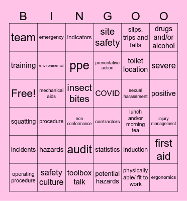 !!! Safety Day !!! Bingo Card